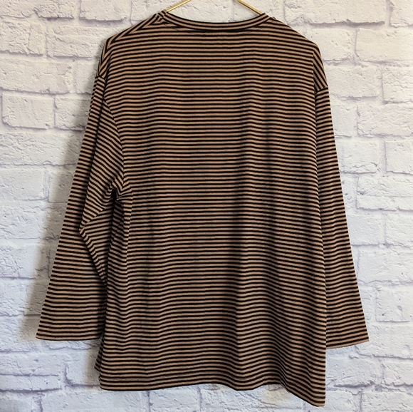 Alembika Heart Applique Stripe Tee S Brown Black Long Sleeve Jersey Langenlook - Picture 3 of 5